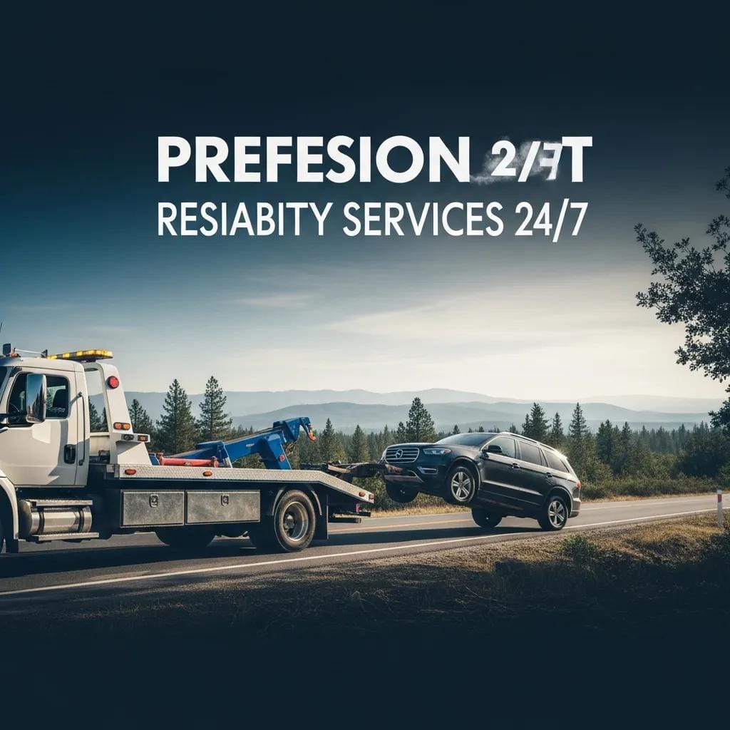 Towing service in Oregon with a tow truck assisting a stranded vehicle on a scenic roadside